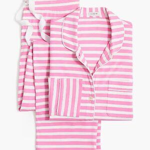 NWT J Crew Factory Long-Sleeve Knit Pajama Set Mauve Pink White